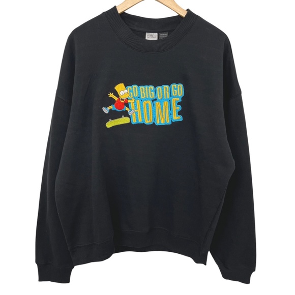 NWOT Bart Simpson Embroidered Front Go Big or Go Home Sweatshirt Men's Large - Picture 2 of 11